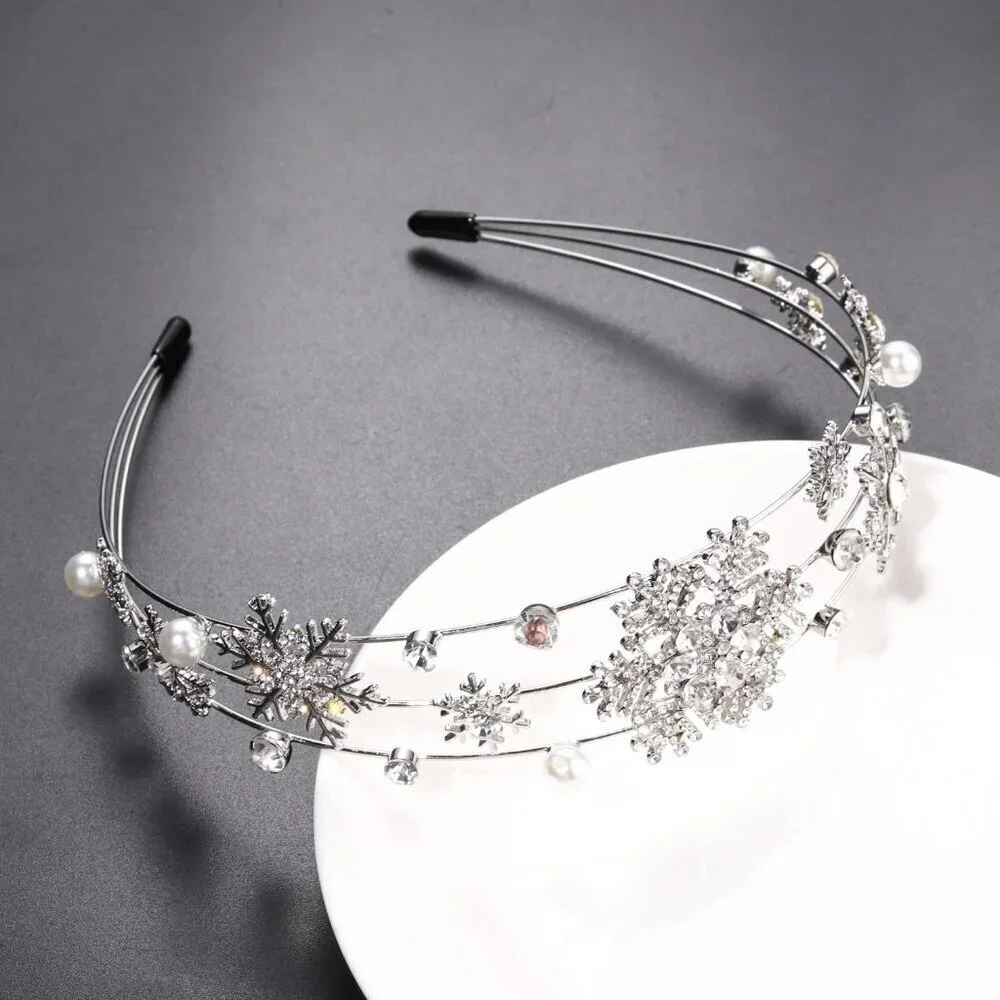 Silver Christmas Headband Pearl Holiday Hair Hoop Women Party Accessory
